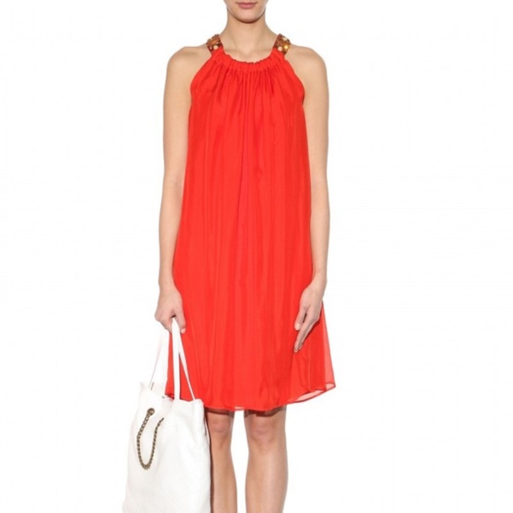 Lanvin Paris Embroidered Jersey Dress Poppy Red